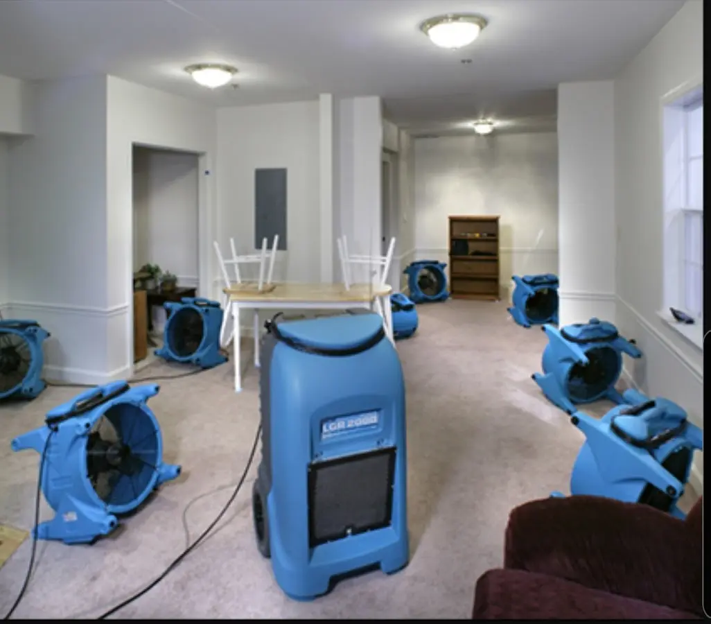 Air movers and dehumidifier setup for Water Extraction & Removal in Marlborough